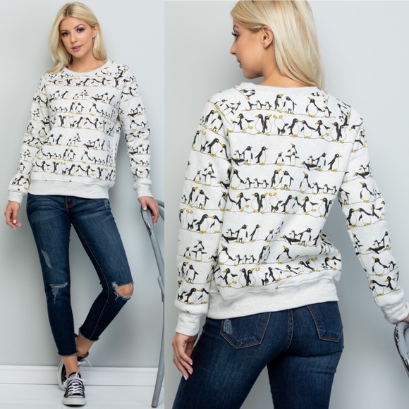 π§Penguins Print Pullover Sweatshirt Sweater - Picture 2 of 4